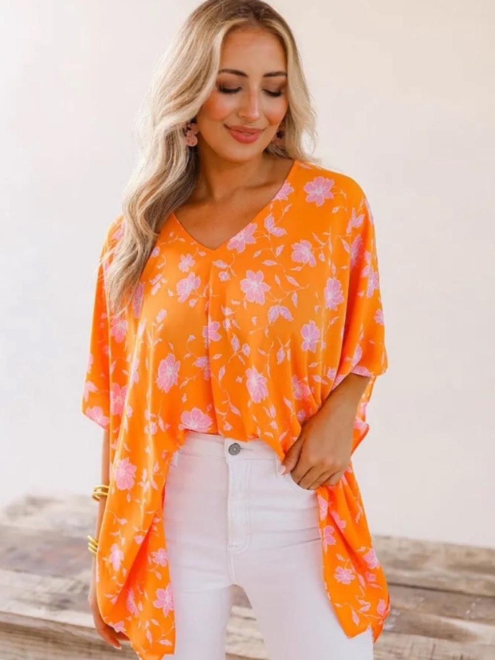 Buddy Love North Tunic Top Orange Floral Oversized Womens Medium